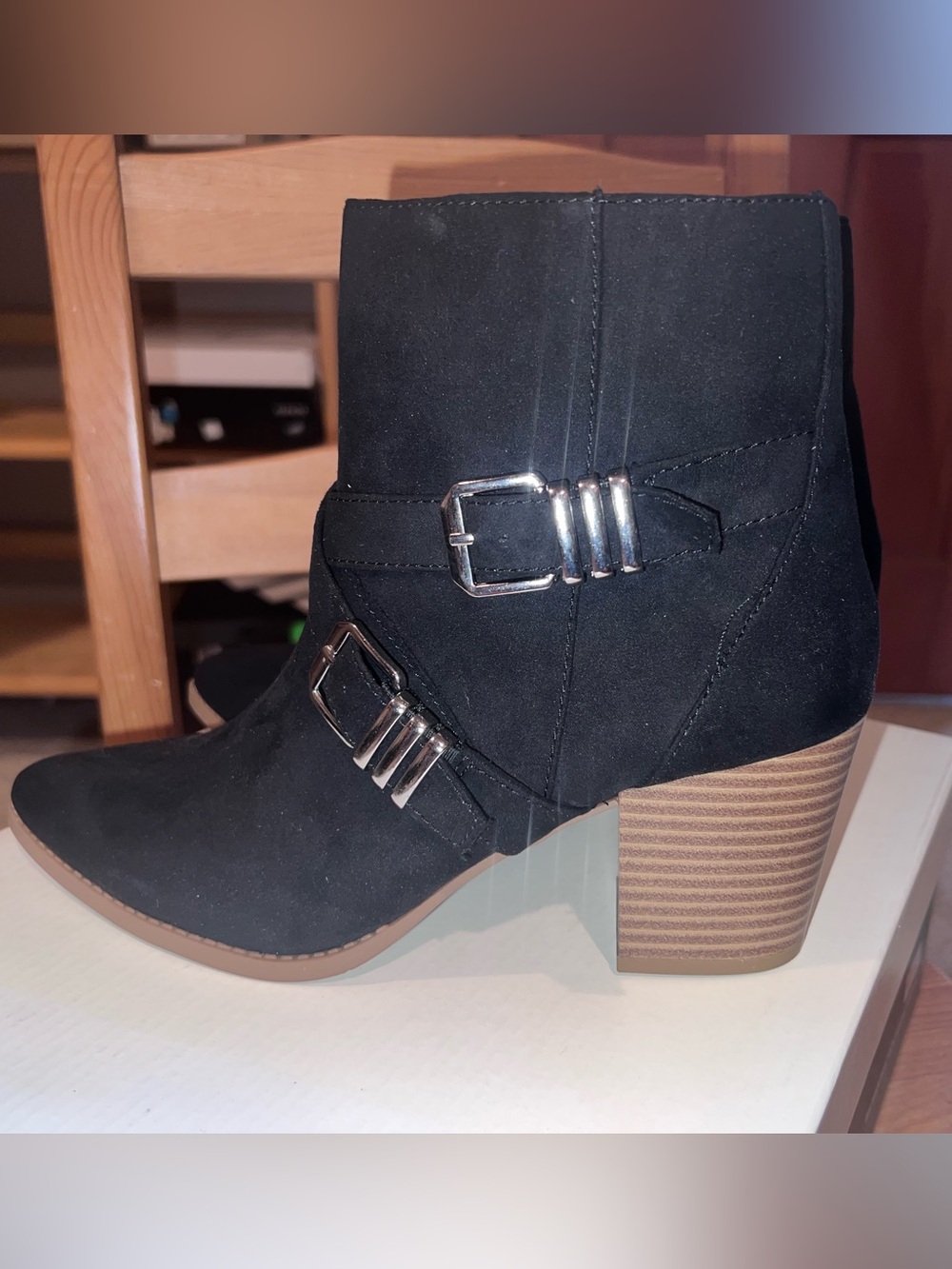 Sun + Stone Black Ankle Boot with Silver Buckles